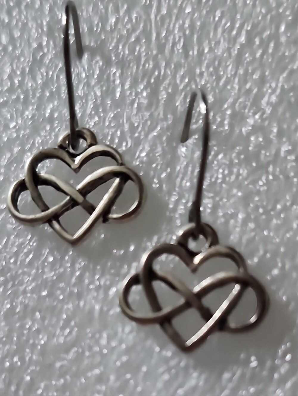 Hand Crafted Silver Heart Infinity Dangle Earrings